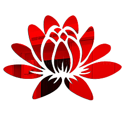 CREATCABIN 3D Lotus Acrylic Mirror Flower Wall Sticker Wall Art Self Adhesive Removable Eco-Friendly Wall Decals for Home Bedroom Living Room Bathroom Decoration 13.7 x 9.8 Inch, Red