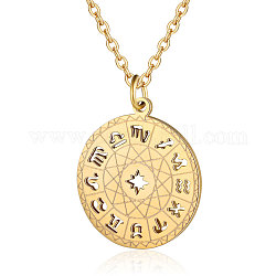 201 Stainless Steel Pendant Necklaces, with Cable Chains, Flat Round with Constellations, Golden, 15.7 inch(40cm)
