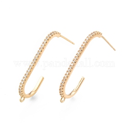 Brass Clear Cubic Zirconia Stud Earring Findings, with Horizontal Loops, Oval, Cadmium Free & Nickel Free & Lead Free, Real 18K Gold Plated, 30x18mm, Hole: 1.2mm, Pin: 0.7mm
