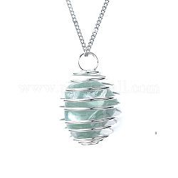 Natural Green Aventurine Lantern Pendants, Oval Charms, with Platinum Plated Alloy Cage Findings, 30x25mm