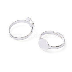 Fornituras base de anillo almohadilla de latón, ajustable, sin plomo y cadmio, plata, 19mm