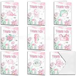 海洋生物の模様が描かれたスーパーダント レクタングル  紙の封筒付き  ピンク  ありがとうテーマカード: 1 セット