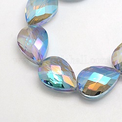 Electroplate Crystal Glass Teardrop Beads Strands, Faceted, Rainbow Color Plated, Light Steel Blue, 24x17x11mm, Hole: 1mm, about 30pcs/strand, 28.3 inch
