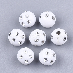 Beschichtung Acryl-Perlen, Metall umschlungen, Runde, weiß, 9~10x9 mm, Bohrung: 2 mm, ca. 1000 Stk. / 500 g