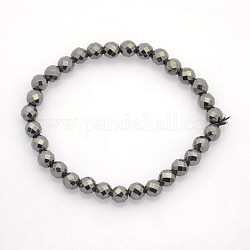Bracelets élastiques hématite non-magnétiques, ronde à facettes, noir, 65mm, perles: 6 mm