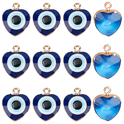 Olycraft 14pcs pendentifs en résine, imitation d'oeil de chat, avec passants en fer plaqué or clair, coeur avec des yeux, bleu minuit, 21x16x7.5mm, Trou: 1.8mm, 14 pcs / boîte