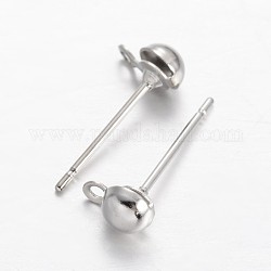 Brass Stud Earring Findings, with Loop, Platinum, 6.5x4mm, Hole: 1mm, Pin: 0.8mm
