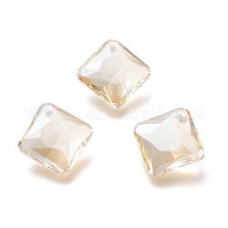 Glass Rhinestone Pendants, Faceted, Square/Rhombus, Golden Shadow, 20x20x7.5mm, Hole: 1.6mm