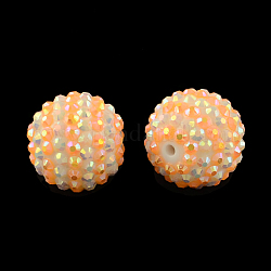 Ab-colore perline strass resina rotonde, con perle sintetiche all'interno, salmone chiaro, 18mm, Foro: 2~2.5 mm