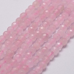 Chapelets de perles en quartz rose naturel, facette, ronde, 4mm, Trou: 1mm, Environ 84 pcs/chapelet, 14.5 pouce