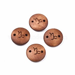 Wood Links Connectors, Flat Round with 12 Constellations, Dyed, Capricorn, 15x4mm, Hole: 1.6mm