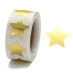 Etiquetas adhesivas de papel con forma de estrella de lámina metálica, etiquetas de sello de forma de estrella de papel grabable, suministros para maestros, oro, 24x23.5mm, 500pcs / rollo