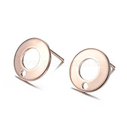 Accessoires de puces d'oreilles en 304 acier inoxydable, donut, or rose, 10.3mm, Trou: 1.3mm, pin: 0.7 mm
