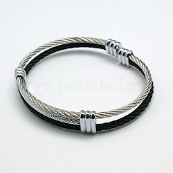Bracelet jonc en 304 acier inoxydable, avec les accessoires de tête en laiton, couleur et gris anthracite et platine en acier inoxydable, 63mm