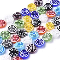 Flat Round Handmade Millefiori Glass Beads Strands, Mixed Color, 12x5mm, Hole: 1mm, about 32pcs/strand, 14.1 inch