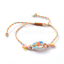 Adjustable Braided Bead Bracelets, with Printed Cowrie Shell Beads and Cotton Cord, Starfish Pattern, Inner Diameter: 3/4 inch~3 inch(2.1~7.8cm)