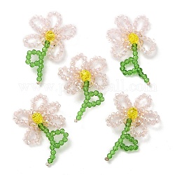 Cabochons tissés en perles de verre faits à la main, pour la fabrication de bijoux de bricolage, avec accessoires en laiton, fleur, rose brumeuse, 40~43x25~30x7~7.5mm