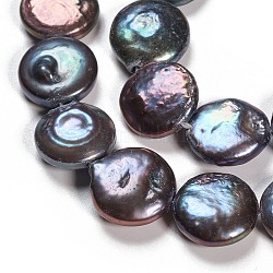 Fili di perle di keshi di perle barocche naturali, perla d'acqua dolce coltivata, rotondo e piatto, blu ardesia scuro, 11~12x4~5mm, Foro: 0.8 mm, circa 30pcs/filo, 14.8 pollice