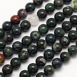 Natürlichen Blutstein Perlen Stränge, Heliotrop-Steinperlen, Runde, 6 mm, Bohrung: 1 mm, ca. 62 Stk. / Strang, 15.5 Zoll