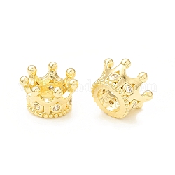 Perles européennes en verre clair, Perles avec un grand trou   , avec les accessoires en laiton, couronne, véritable 18k plaqué or, 11.5x7mm, Trou: 5mm