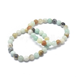 Natürliche Amazonit-Perlen-Stretch-Armbänder mit Blumen, Runde, 2 Zoll ~ 2-3/8 Zoll (5~6 cm), Perle: 5.8~6.8 mm