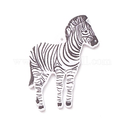Pendente acrilico opaco, fascino zebrato, nero, 45x34x2mm, Foro: 1.1 mm