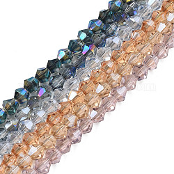Electroplate Transparent Glass Beads Strands, Faceted, Bicone, Mixed Color, 4x4.5mm, Hole: 0.9mm, about 84~109Pcs/strand, 12.6~21.26 inch(32~54cm)