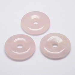 Gros pendentifs en quartz rose naturel, disque de donut / pi, 50x10mm, Trou: 11mm
