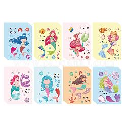 48 Blatt Papieraufkleber in 8 Stilen, Machen Sie Ihre eigenen selbstklebenden lustigen Aufkleber, für Kinderkunsthandwerk, Meerjungfrau Muster, 175x125 mm, 6 Blatt / Stil