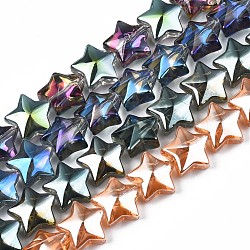 Abalorios de vidrio electroplate hebra, estrella, color mezclado, 11.5~12.5x13x7mm, agujero: 1 mm, aproximamente 55~56 pcs / cadena, 23.62 pulgada ~ 25.20 pulgadas (60~64 cm)