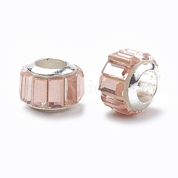 Glasperlen europäischen, Großloch perlen, mit Messingkern, facettiert, Rondell, Silber, rosa, 9x7 mm, Bohrung: 5 mm