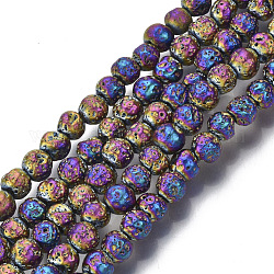 Electroplated Natural Lava Rock Beads Strands, Round, Bumpy, Colorful, 4.5mm, Hole: 0.8mm, about 88pcs/Strand, 15.75 inch(40cm)