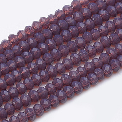 Chapelets de perles en verre imitation jade, facette, rondelle, violet, 2.5~3.1x1.5~2.2mm, Trou: 0.5mm, Environ 185~200 pcs/chapelet, 16~17.5 pouce
