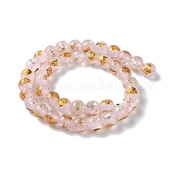 La main d'or et feuille d'argent de perles au chalumeau, ronde, rose, 10~10.5mm, Trou: 1.6~1.8mm, Environ 40 pcs/chapelet, 14.57 pouce (37 cm)