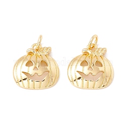 Halloween Brass Pendants, with Jump Rings, Cadmium Free & Lead Free, Long-Lasting Plated, Pumpkin, Real 18K Gold Plated, 15x14x3mm, Hole: 3mm