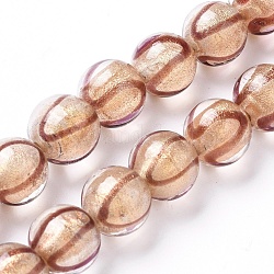 Chapelets de perles vernissées manuelles, poudre d'or, ronde, tan, 12x11~11.5mm, Trou: 1.6mm, Environ 30 pcs/chapelet, 13.1 pouce (33.5 cm)