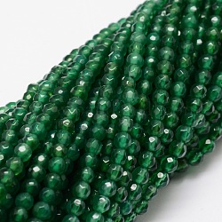 Gefärbt natürliche weiße Jade runde Perlen Stränge, facettiert, grün, 4 mm, Bohrung: 1 mm, ca. 92 Stk. / Strang, 15.3 Zoll