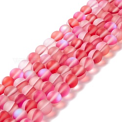 Chapelets de perles en pierre de lune synthétique, mat, ronde, rouge, 10mm, Trou: 1mm, Environ 38~40 pcs/chapelet, 14.96''~15.16'' (38~38.5 cm)