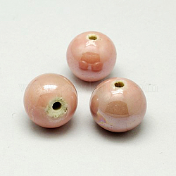 Manuell Porzellan Perlen, perlig, Runde, rosa, 12 mm, Bohrung: 2~3 mm