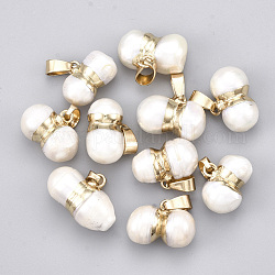 Ciondoli di perle d'acqua dolce coltivate naturali, con accessori di ferro, oro, 12~14x15~20x10~12mm, Foro: 3.5x7 mm
