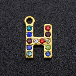 Breloques en alliage avec strass, or, colorées, lettre, letter.h, 12.5x8x2mm, Trou: 1.5mm