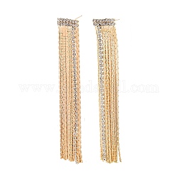Clear Cubic Zirconia Chain Tassel Dangle Stud Earrings, Brass Long Drop Earrings for Women, Nickel Free, Real 18K Gold Plated, 69x12mm, Pin: 0.7mm