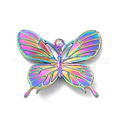 Placcatura ionica (ip) 304 ciondoli in acciaio inossidabile, fascino farfalla, colore arcobaleno, 31.5x36x3.5mm, Foro: 2 mm