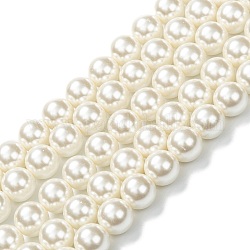 Hebras de perlas de vidrio ecológicas, Grado A, redondo, teñido, cordón de algodón rosca, blanco cremoso, 12mm, agujero: 1.2~1.5 mm, aproximamente 34 pcs / cadena, 15.7 pulgada