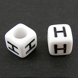 Perles européennes de lettre en acrylique, trou horizontal, cube, letter.h, 10x10x10mm, Trou: 3.5~4mm, environ 598 pcs/500 g