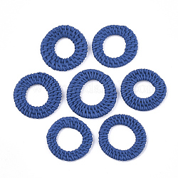 Handmade Reed Cane/Rattan Woven Linking Rings, For Making Straw Earrings and Necklaces, Ring, Blue, 35~45x4~6mm, Inner Diameter: 15~25mm