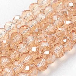 Chapelets de perles en verre électroplaqué, facettes rondelle, verge d'or pale, 3.5x2.5~3mm, Trou: 1mm, Environ 165~169 pcs/chapelet, 15~16 pouce (38~40 cm)