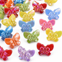 Пластиковые кнопки 1-отверстие, AB цвет, бабочка, разноцветные, 15x21x9 мм, отверстие : 3 мм, около 600 шт / упаковка