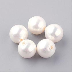 Perles de coquille naturels, la moitié foré, ronde, blanc crème, 10mm, demi-trou: 1 mm