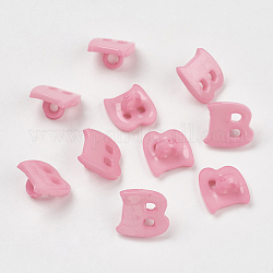 Acrylic Shank Buttons, 1-Hole, Dyed, Letter B, Pink, 14x13x2mm, Hole: 3mm